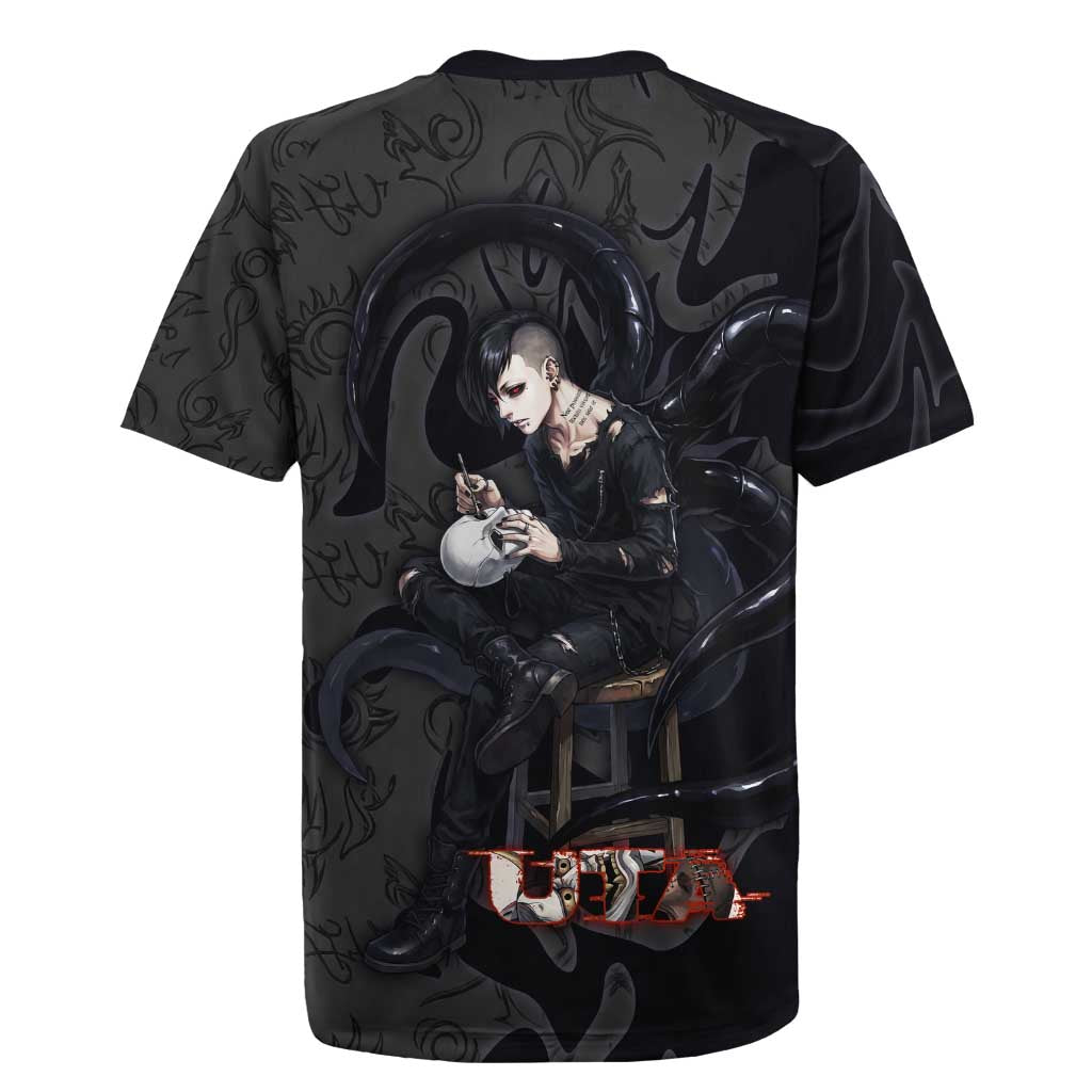 Uta Tokyo Ghoul Rugby Jersey Dark Urban Tattoo Style with Oni Mask Elements