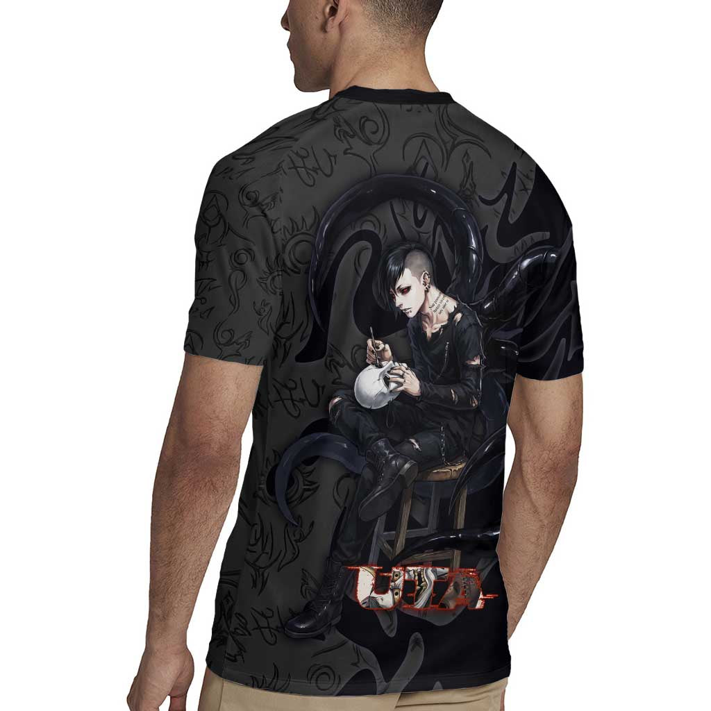 Uta Tokyo Ghoul Rugby Jersey Dark Urban Tattoo Style with Oni Mask Elements