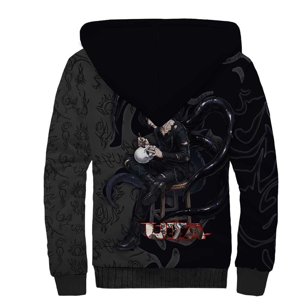 Uta Tokyo Ghoul Sherpa Hoodie Dark Urban Tattoo Style with Oni Mask Elements