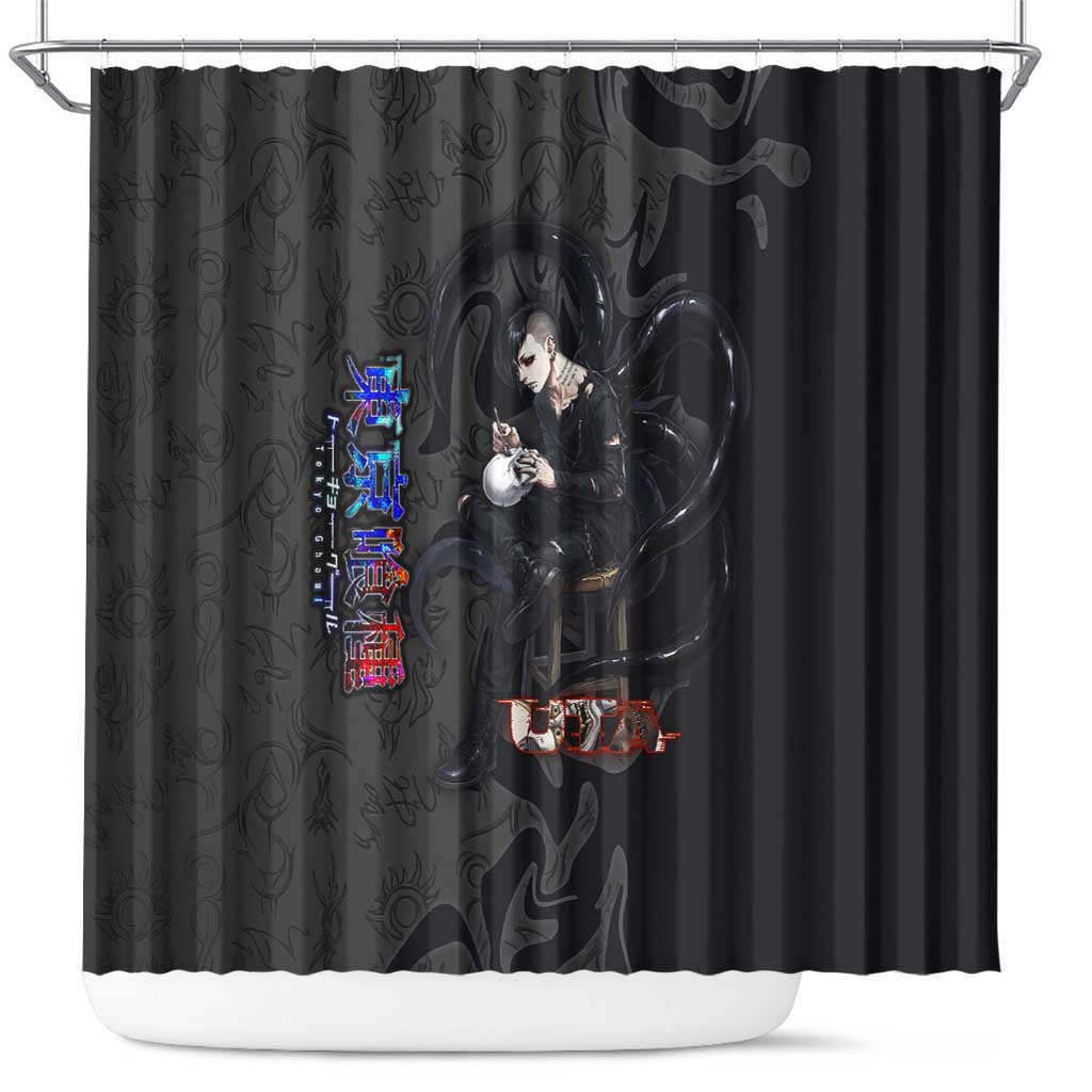 Uta Tokyo Ghoul Shower Curtain Dark Urban Tattoo Style with Oni Mask Elements