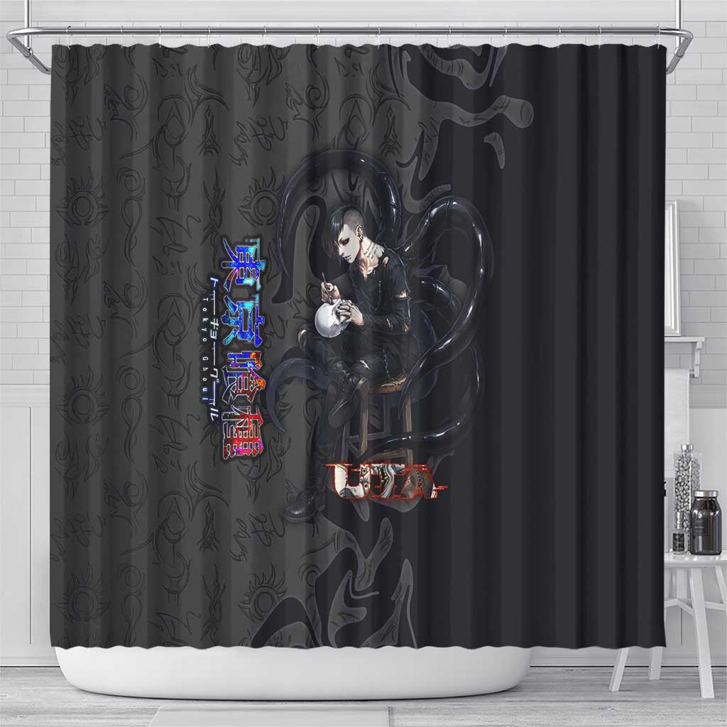 Uta Tokyo Ghoul Shower Curtain Dark Urban Tattoo Style with Oni Mask Elements