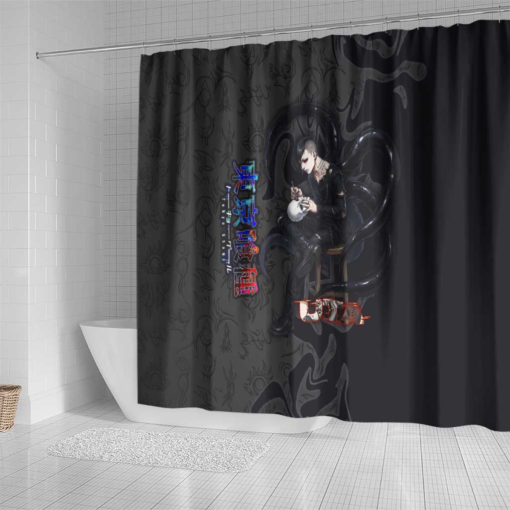 Uta Tokyo Ghoul Shower Curtain Dark Urban Tattoo Style with Oni Mask Elements