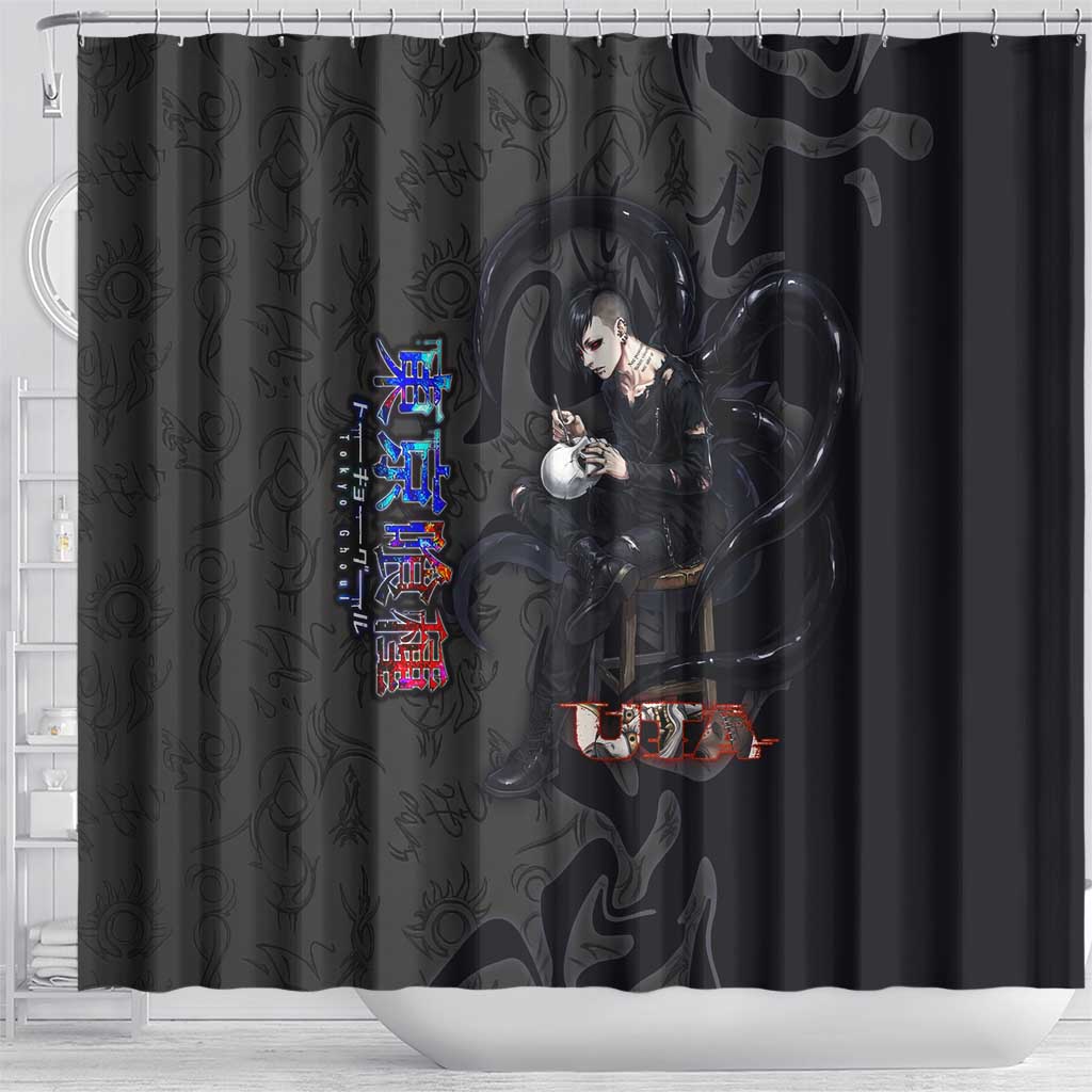 Uta Tokyo Ghoul Shower Curtain Dark Urban Tattoo Style with Oni Mask Elements