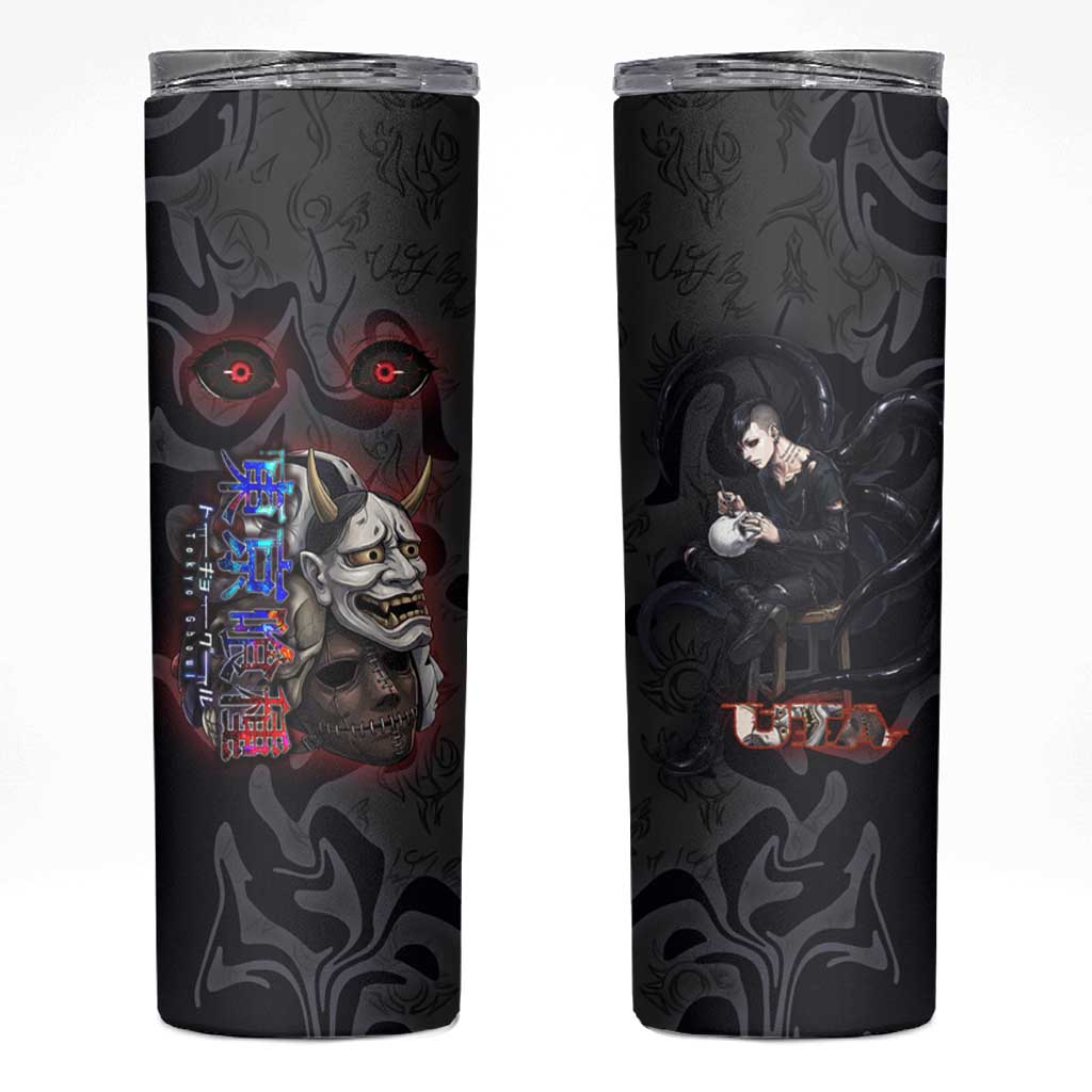 Uta Tokyo Ghoul Skinny Tumbler Dark Urban Tattoo Style with Oni Mask Elements