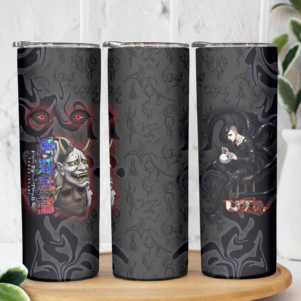 Uta Tokyo Ghoul Skinny Tumbler Dark Urban Tattoo Style with Oni Mask Elements