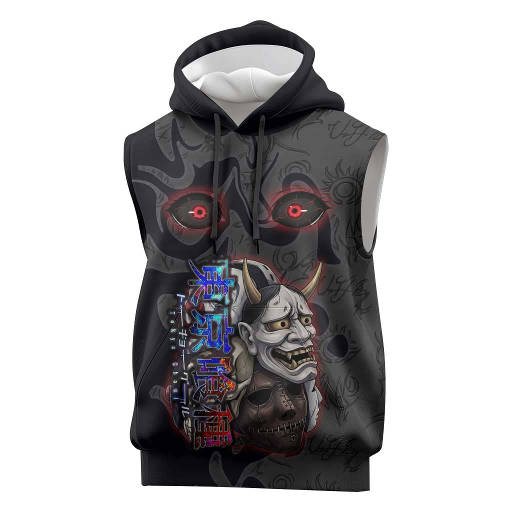 Uta Tokyo Ghoul Sleeveless Hoodie Dark Urban Tattoo Style with Oni Mask Elements