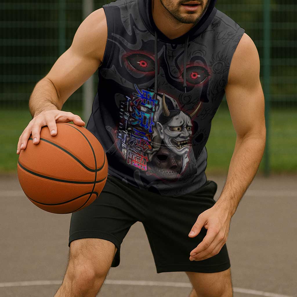Uta Tokyo Ghoul Sleeveless Hoodie Dark Urban Tattoo Style with Oni Mask Elements