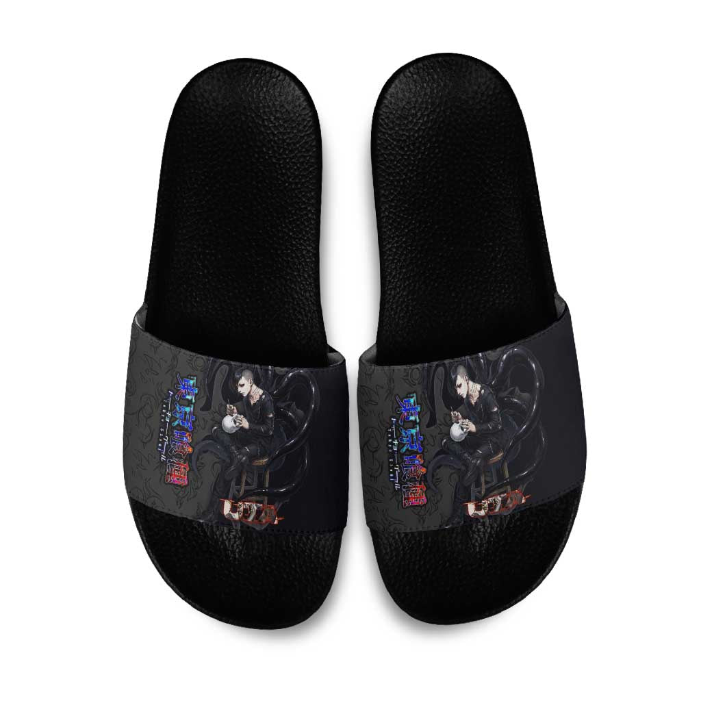Uta Tokyo Ghoul Slide Sandals Dark Urban Tattoo Style with Oni Mask Elements