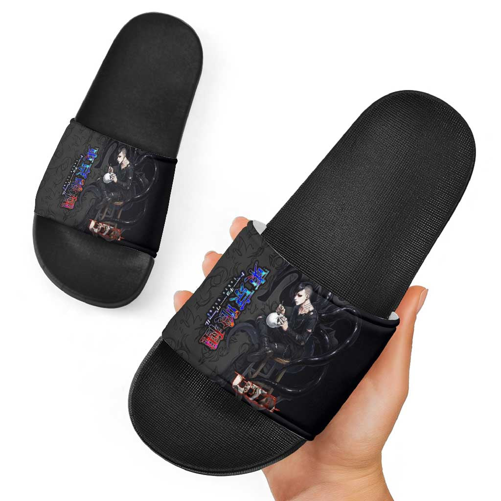 Uta Tokyo Ghoul Slide Sandals Dark Urban Tattoo Style with Oni Mask Elements