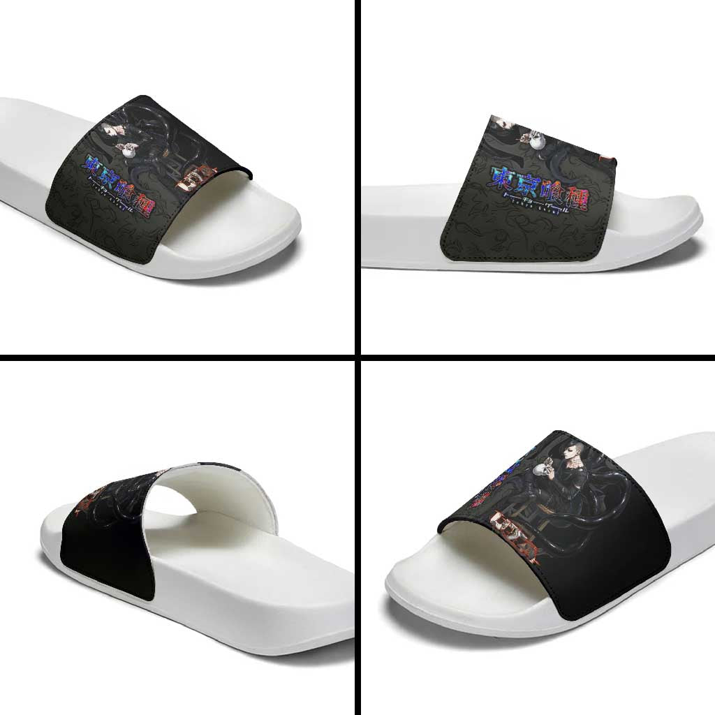 Uta Tokyo Ghoul Slide Sandals Dark Urban Tattoo Style with Oni Mask Elements