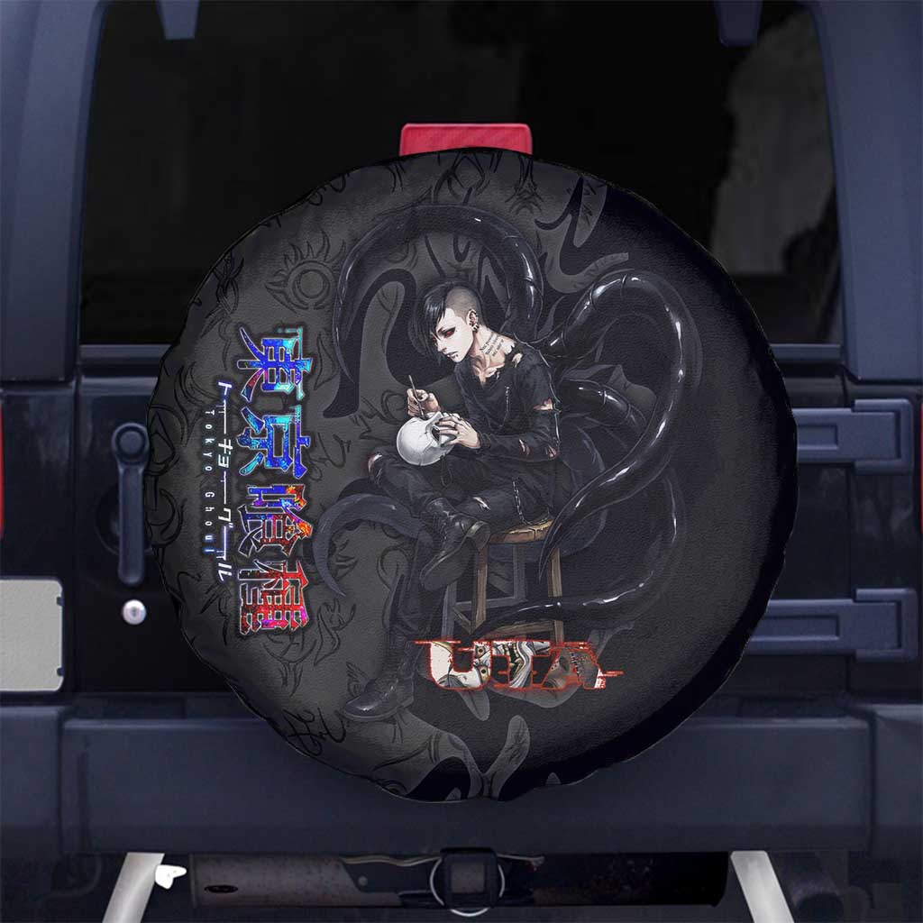 Uta Tokyo Ghoul Spare Tire Cover Dark Urban Tattoo Style with Oni Mask Elements