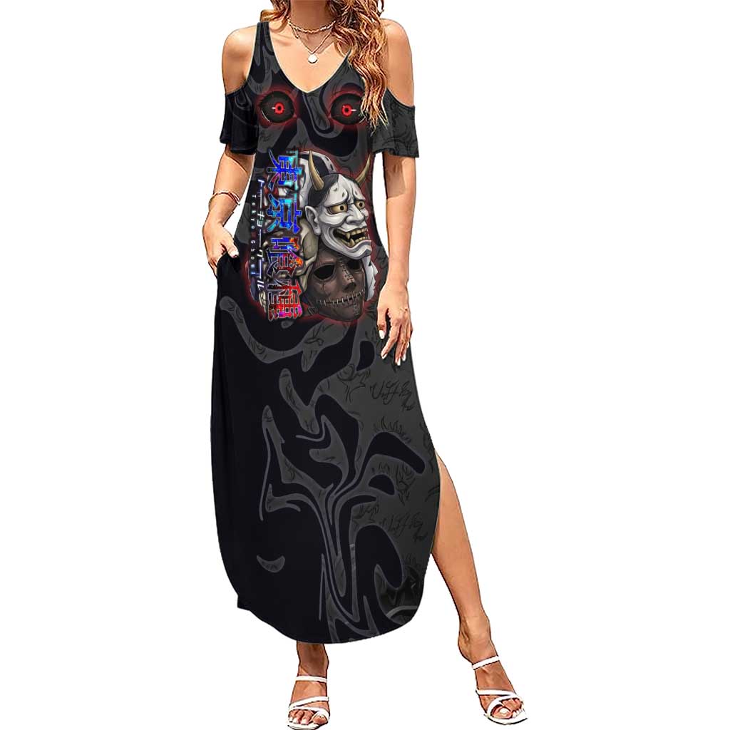 Uta Tokyo Ghoul Summer Maxi Dress Dark Urban Tattoo Style with Oni Mask Elements