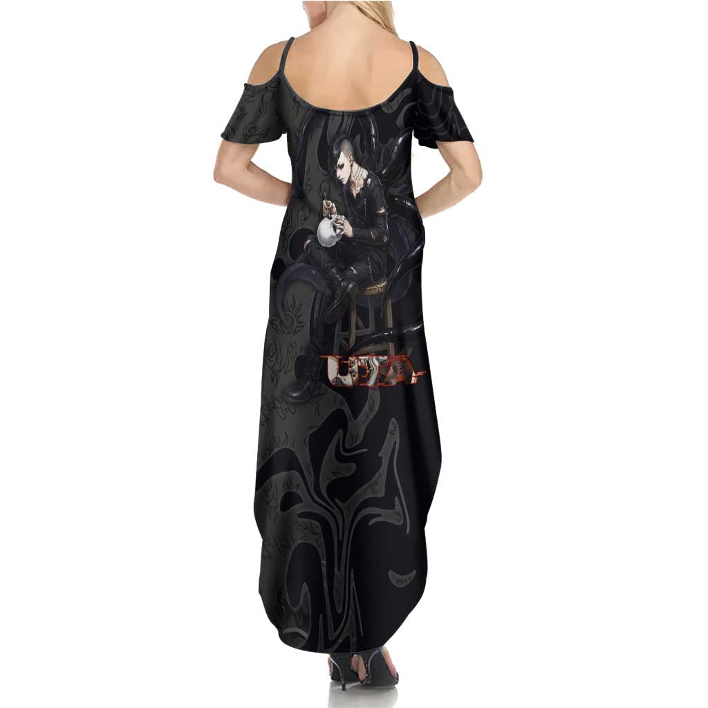 Uta Tokyo Ghoul Summer Maxi Dress Dark Urban Tattoo Style with Oni Mask Elements
