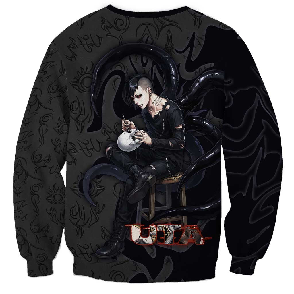 Uta Tokyo Ghoul Sweatshirt Dark Urban Tattoo Style with Oni Mask Elements