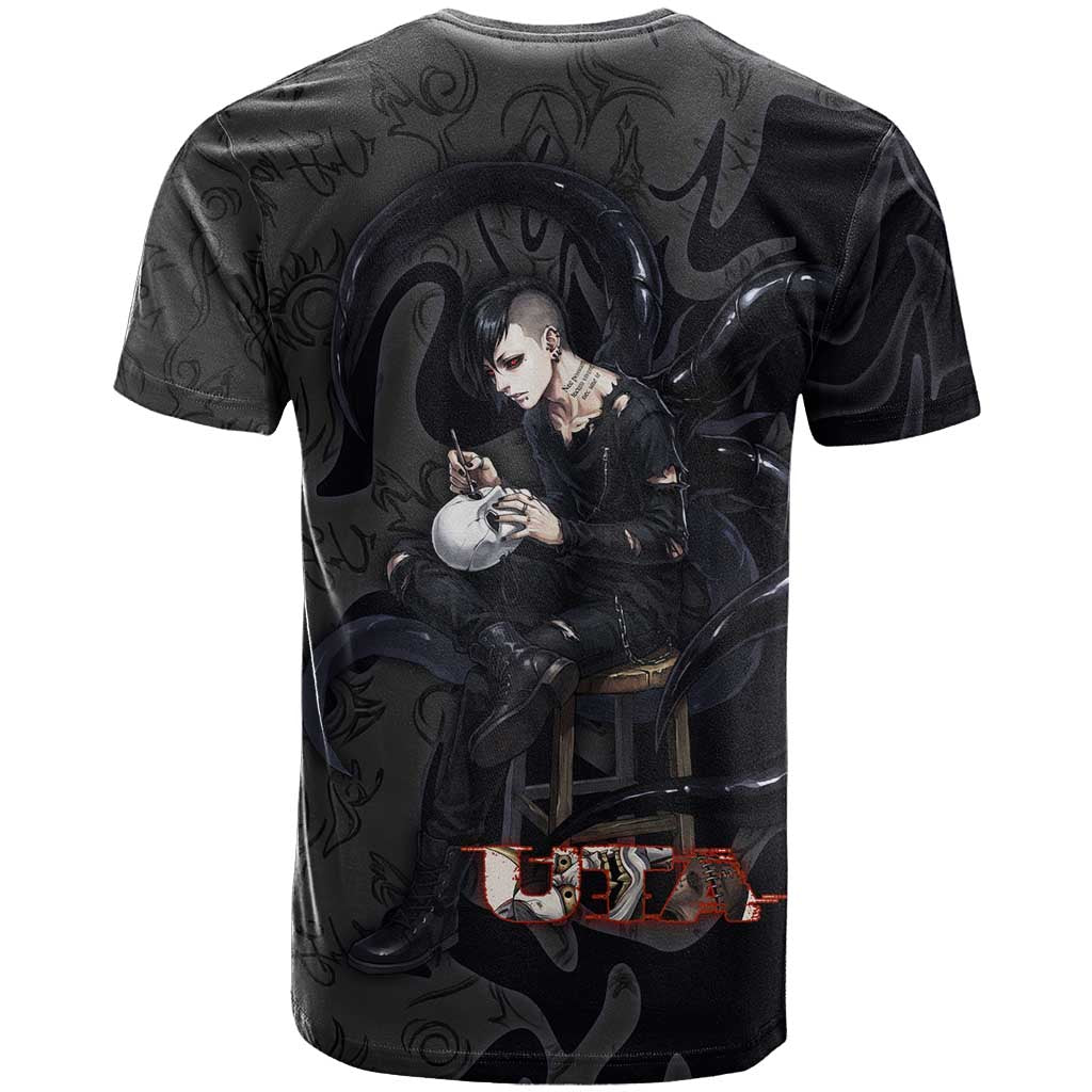 Uta Tokyo Ghoul T Shirt Dark Urban Tattoo Style with Oni Mask Elements