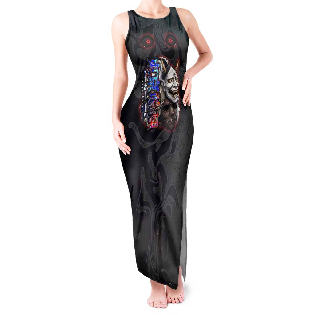 Uta Tokyo Ghoul Tank Maxi Dress Dark Urban Tattoo Style with Oni Mask Elements