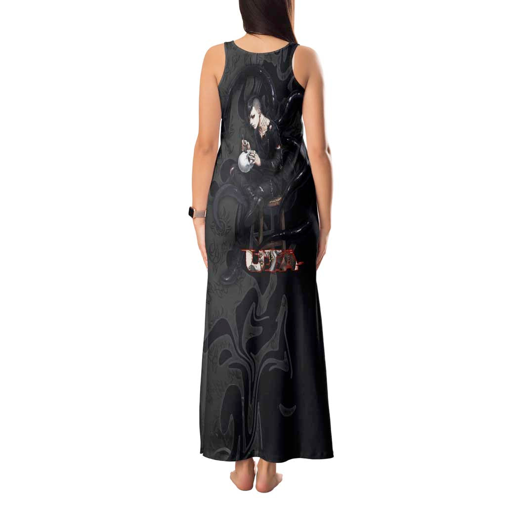 Uta Tokyo Ghoul Tank Maxi Dress Dark Urban Tattoo Style with Oni Mask Elements