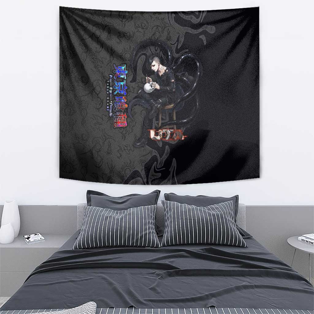Uta Tokyo Ghoul Tapestry Dark Urban Tattoo Style with Oni Mask Elements