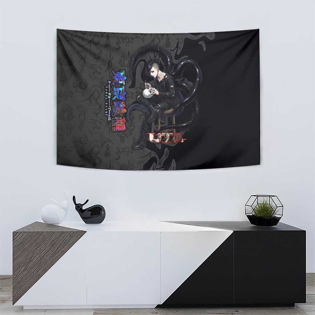 Uta Tokyo Ghoul Tapestry Dark Urban Tattoo Style with Oni Mask Elements