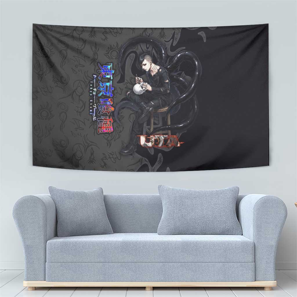 Uta Tokyo Ghoul Tapestry Dark Urban Tattoo Style with Oni Mask Elements