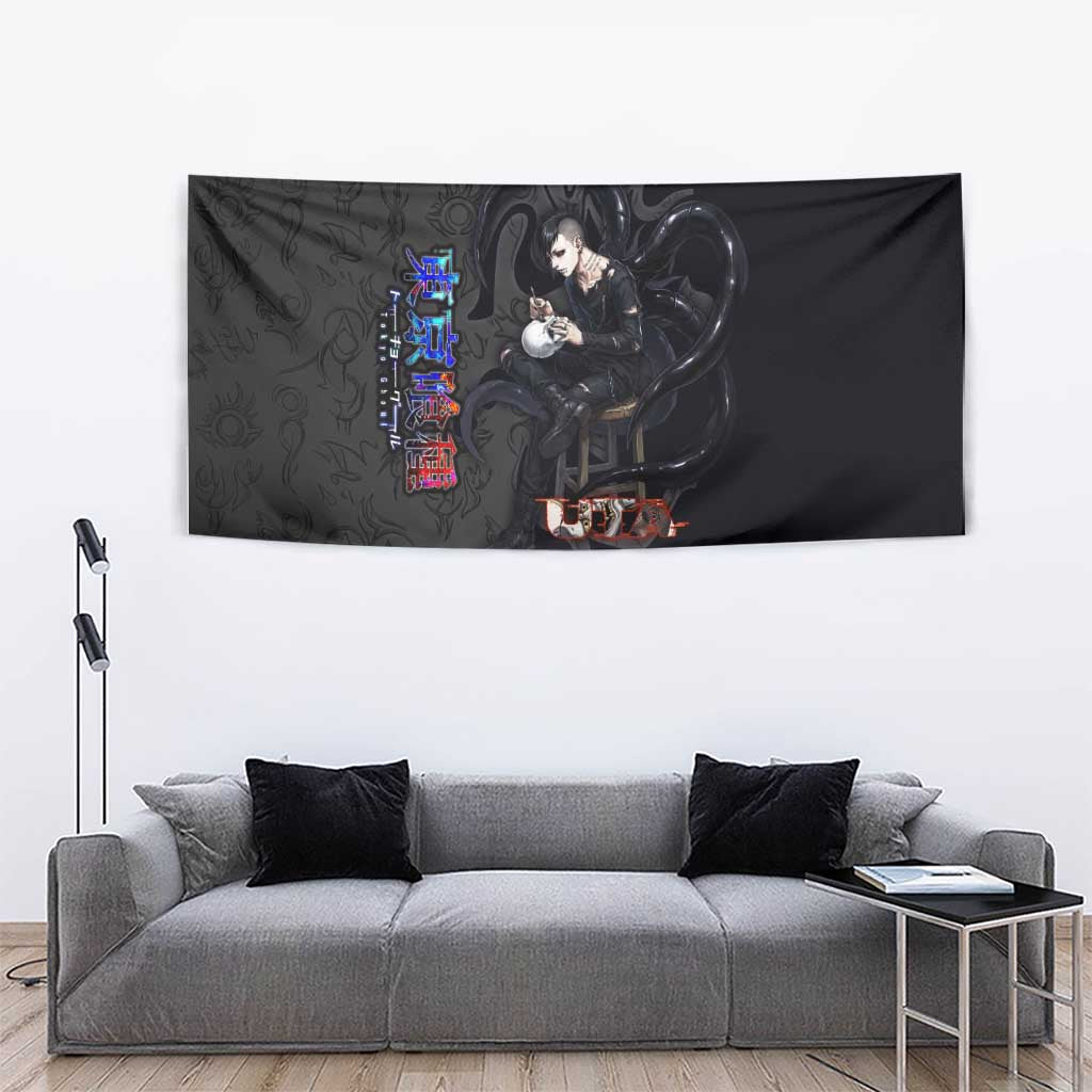 Uta Tokyo Ghoul Tapestry Dark Urban Tattoo Style with Oni Mask Elements
