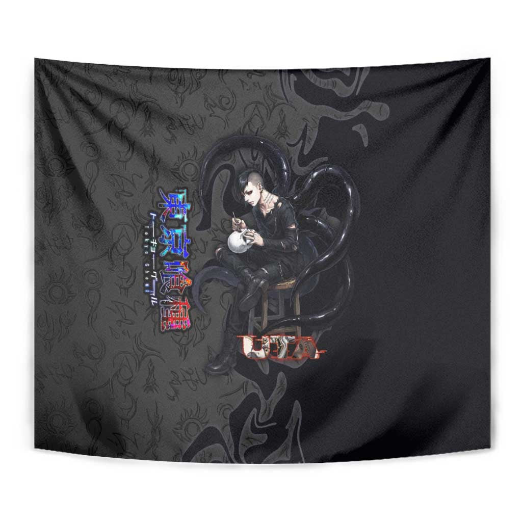 Uta Tokyo Ghoul Tapestry Dark Urban Tattoo Style with Oni Mask Elements