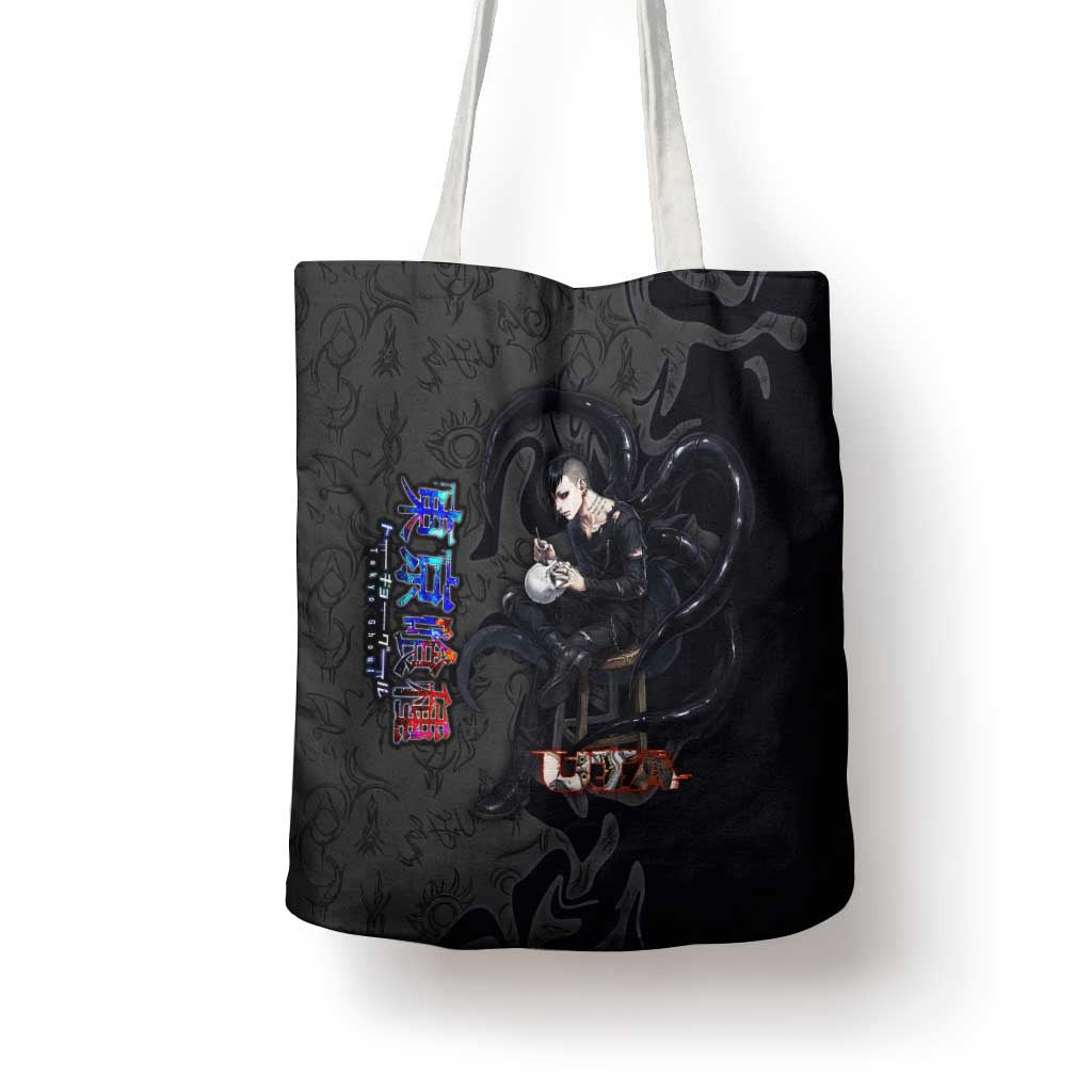 Uta Tokyo Ghoul Tote Bag Dark Urban Tattoo Style with Oni Mask Elements