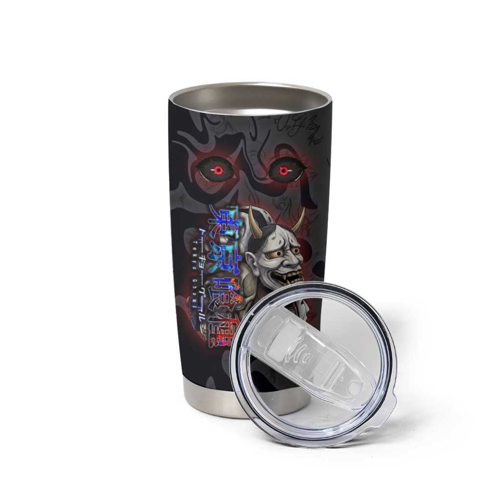 Uta Tokyo Ghoul Tumbler Cup Dark Urban Tattoo Style with Oni Mask Elements