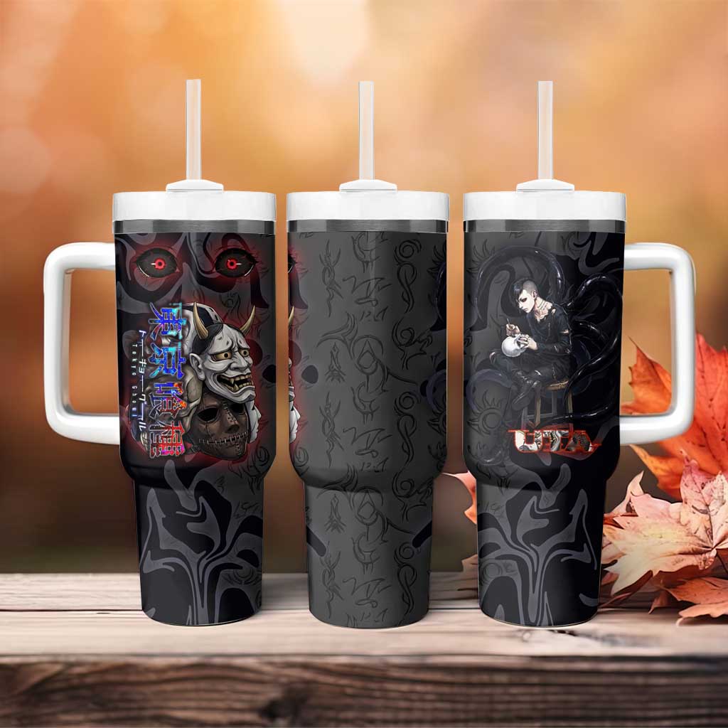 Uta Tokyo Ghoul Tumbler With Handle Dark Urban Tattoo Style with Oni Mask Elements