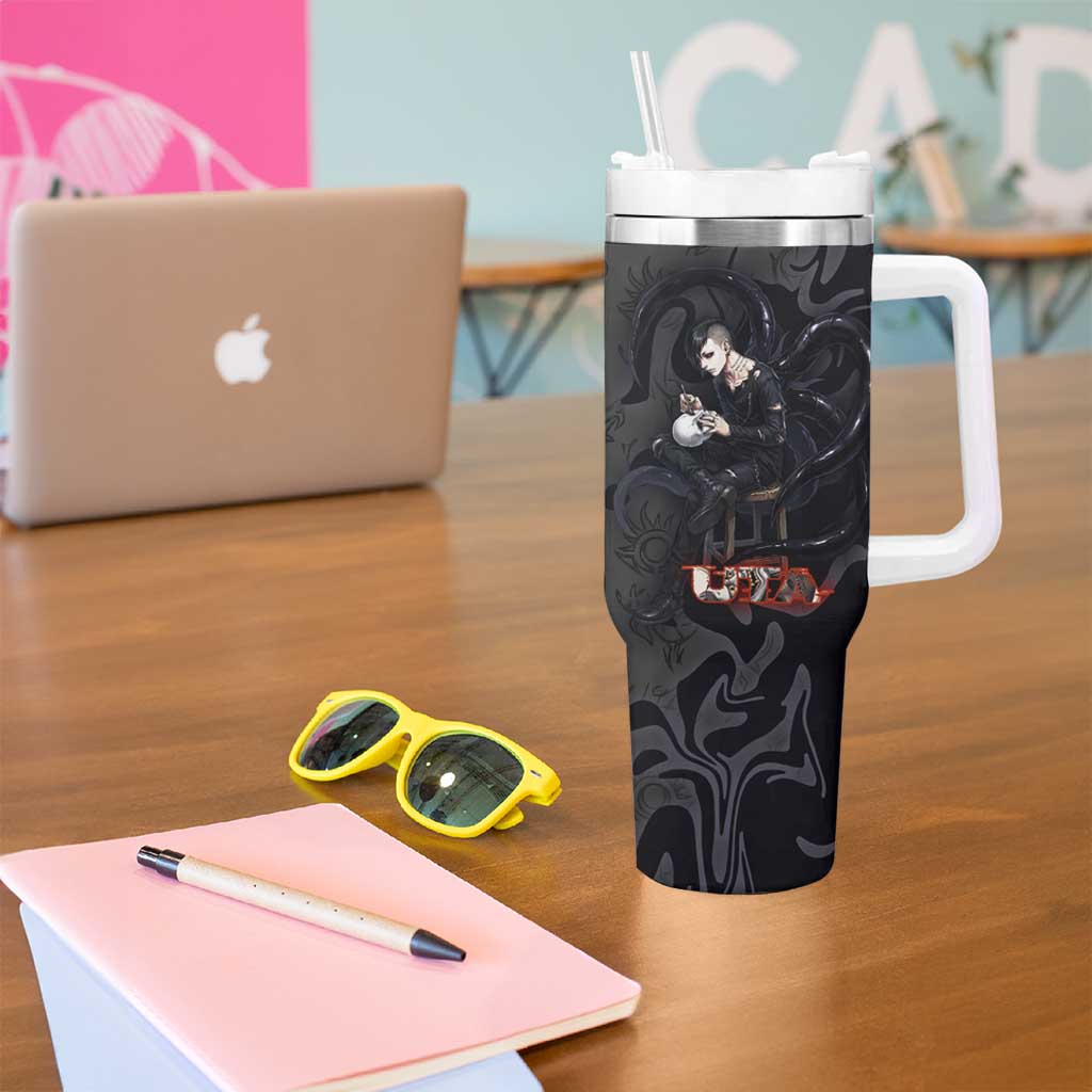 Uta Tokyo Ghoul Tumbler With Handle Dark Urban Tattoo Style with Oni Mask Elements