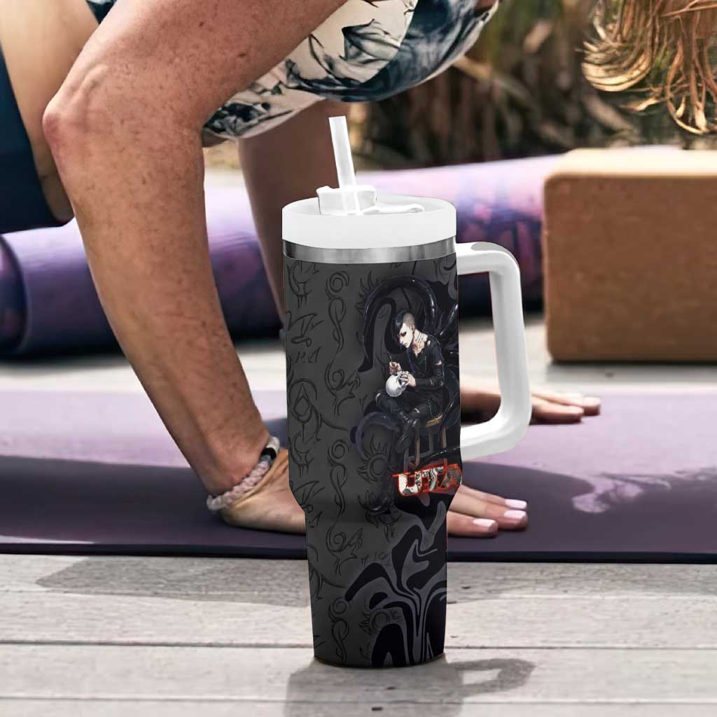 Uta Tokyo Ghoul Tumbler With Handle Dark Urban Tattoo Style with Oni Mask Elements