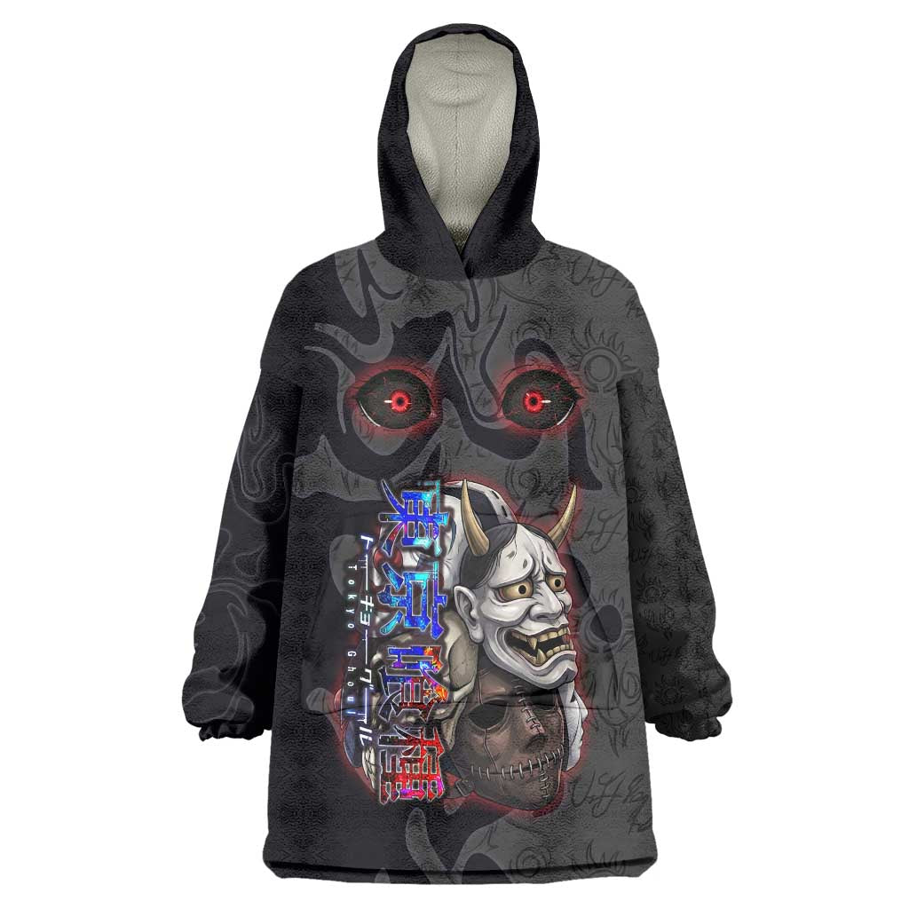 Uta Tokyo Ghoul Wearable Blanket Hoodie Dark Urban Tattoo Style with Oni Mask Elements