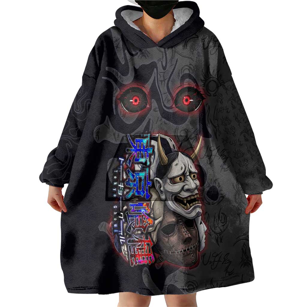 Uta Tokyo Ghoul Wearable Blanket Hoodie Dark Urban Tattoo Style with Oni Mask Elements