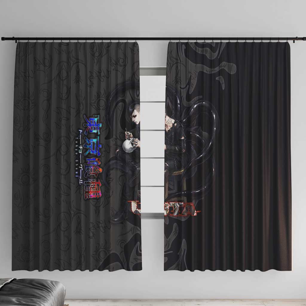 Uta Tokyo Ghoul Window Curtain Dark Urban Tattoo Style with Oni Mask Elements