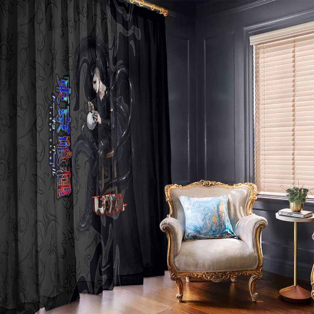 Uta Tokyo Ghoul Window Curtain Dark Urban Tattoo Style with Oni Mask Elements