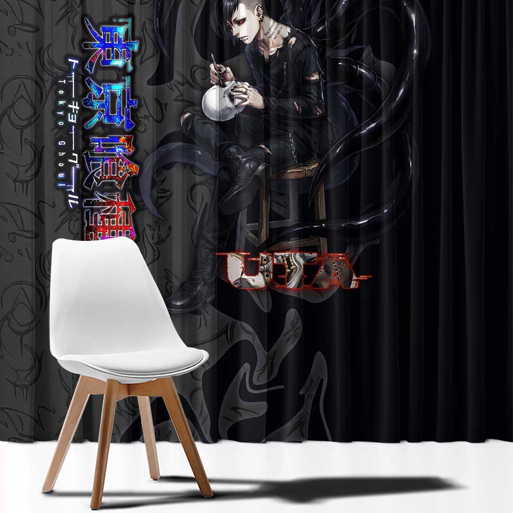 Uta Tokyo Ghoul Window Curtain Dark Urban Tattoo Style with Oni Mask Elements