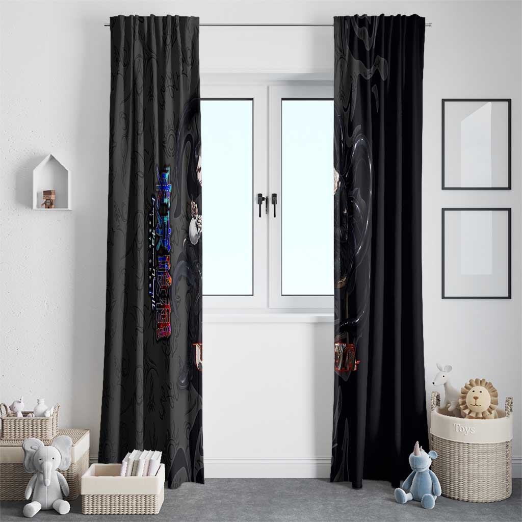 Uta Tokyo Ghoul Window Curtain Dark Urban Tattoo Style with Oni Mask Elements