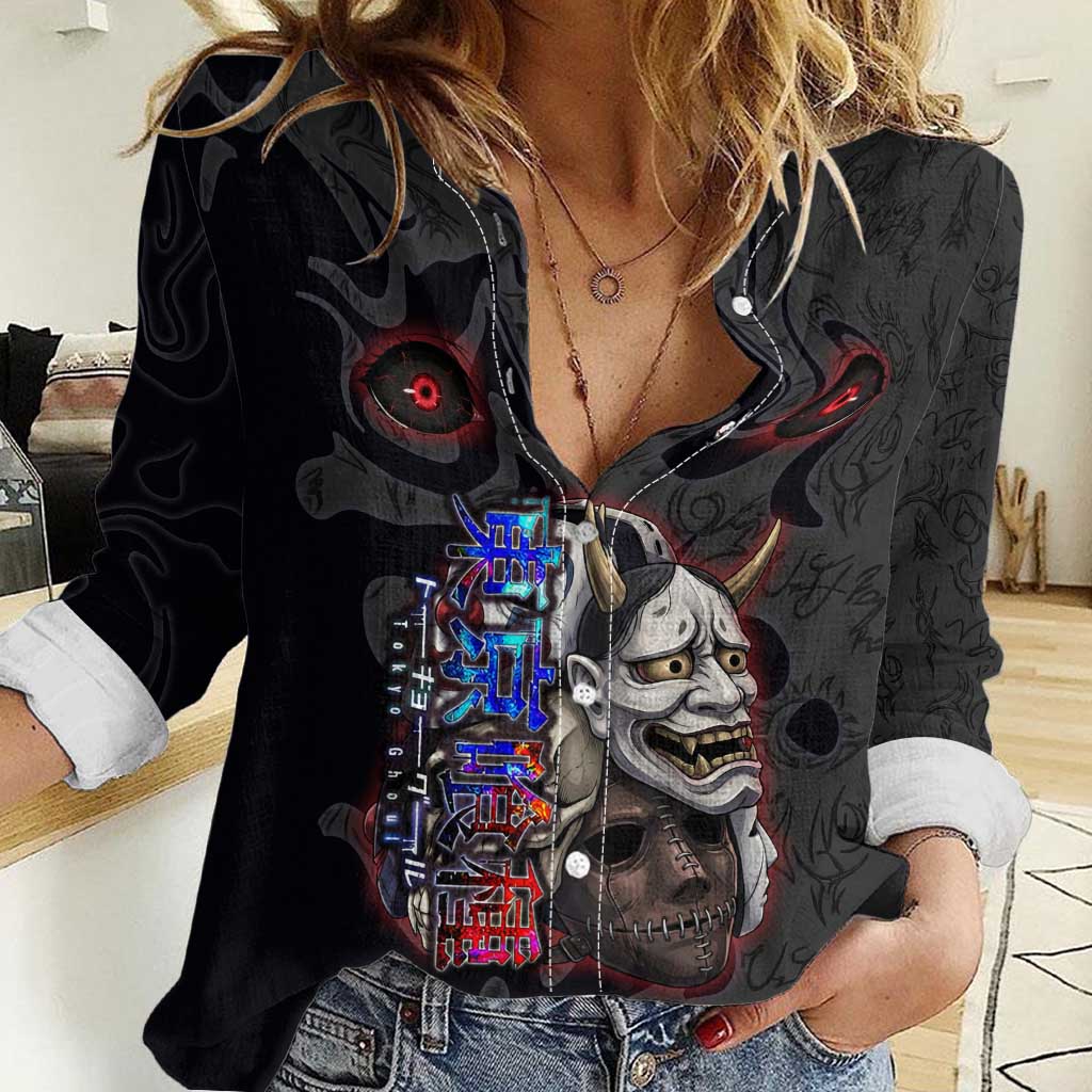 Uta Tokyo Ghoul Women Casual Shirt Dark Urban Tattoo Style with Oni Mask Elements
