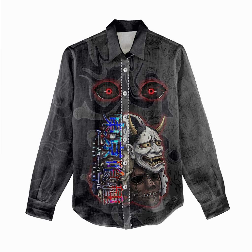 Uta Tokyo Ghoul Women Casual Shirt Dark Urban Tattoo Style with Oni Mask Elements