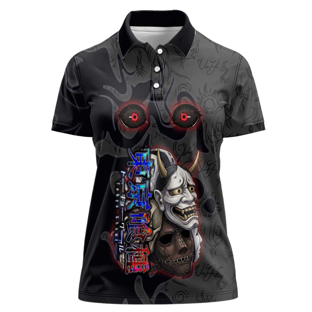 Uta Tokyo Ghoul Women Polo Shirt Dark Urban Tattoo Style with Oni Mask Elements