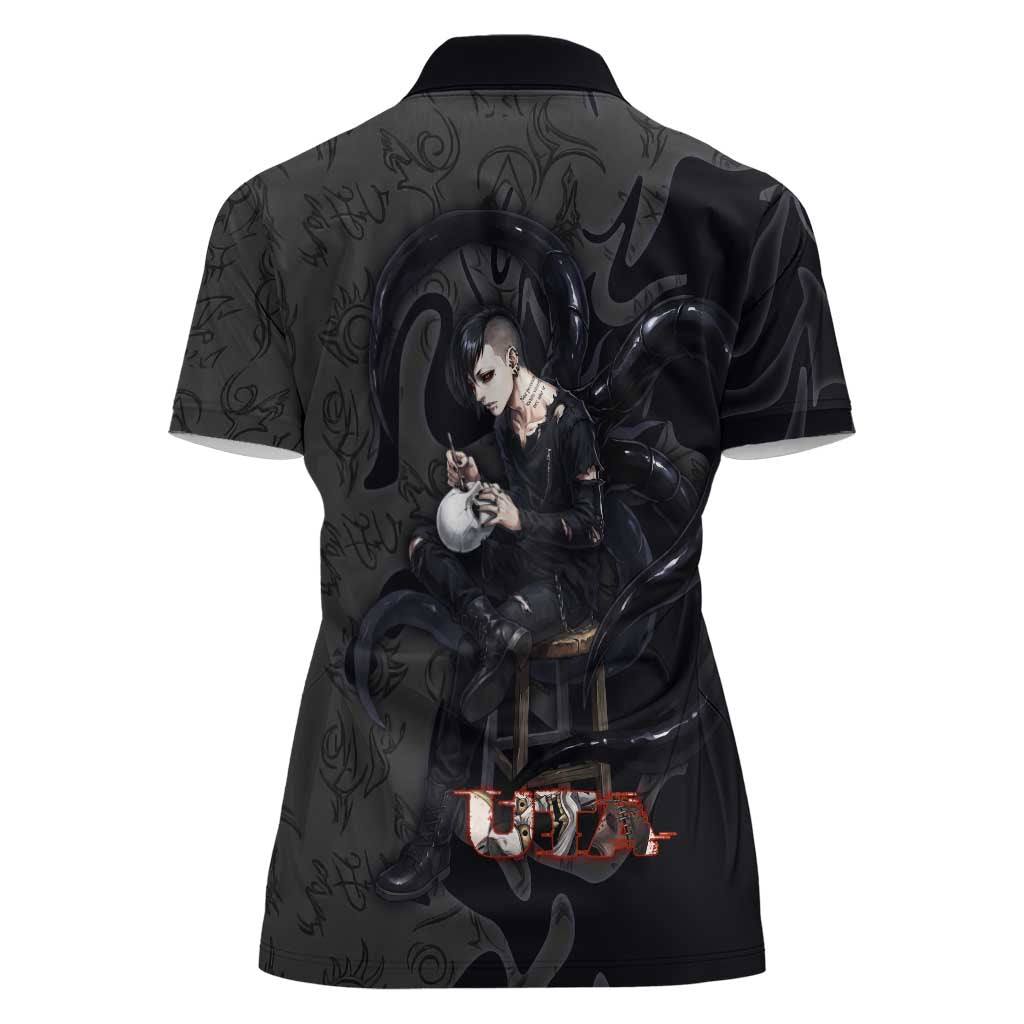 Uta Tokyo Ghoul Women Polo Shirt Dark Urban Tattoo Style with Oni Mask Elements