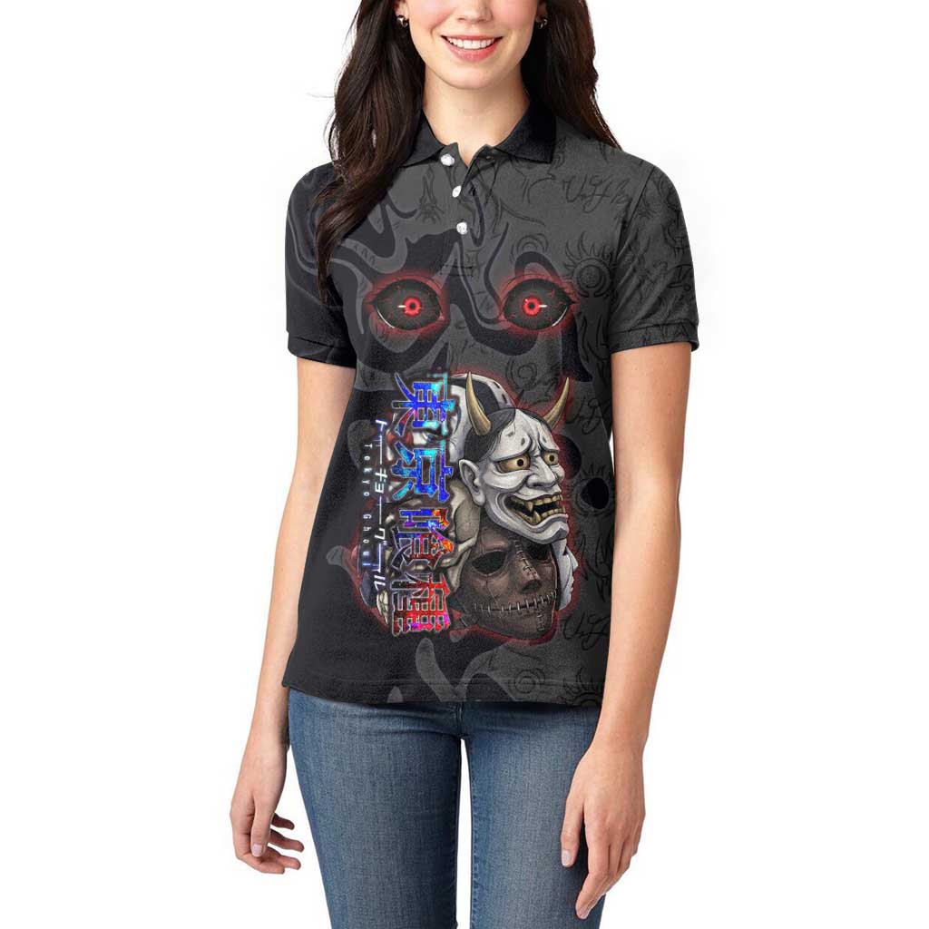 Uta Tokyo Ghoul Women Polo Shirt Dark Urban Tattoo Style with Oni Mask Elements