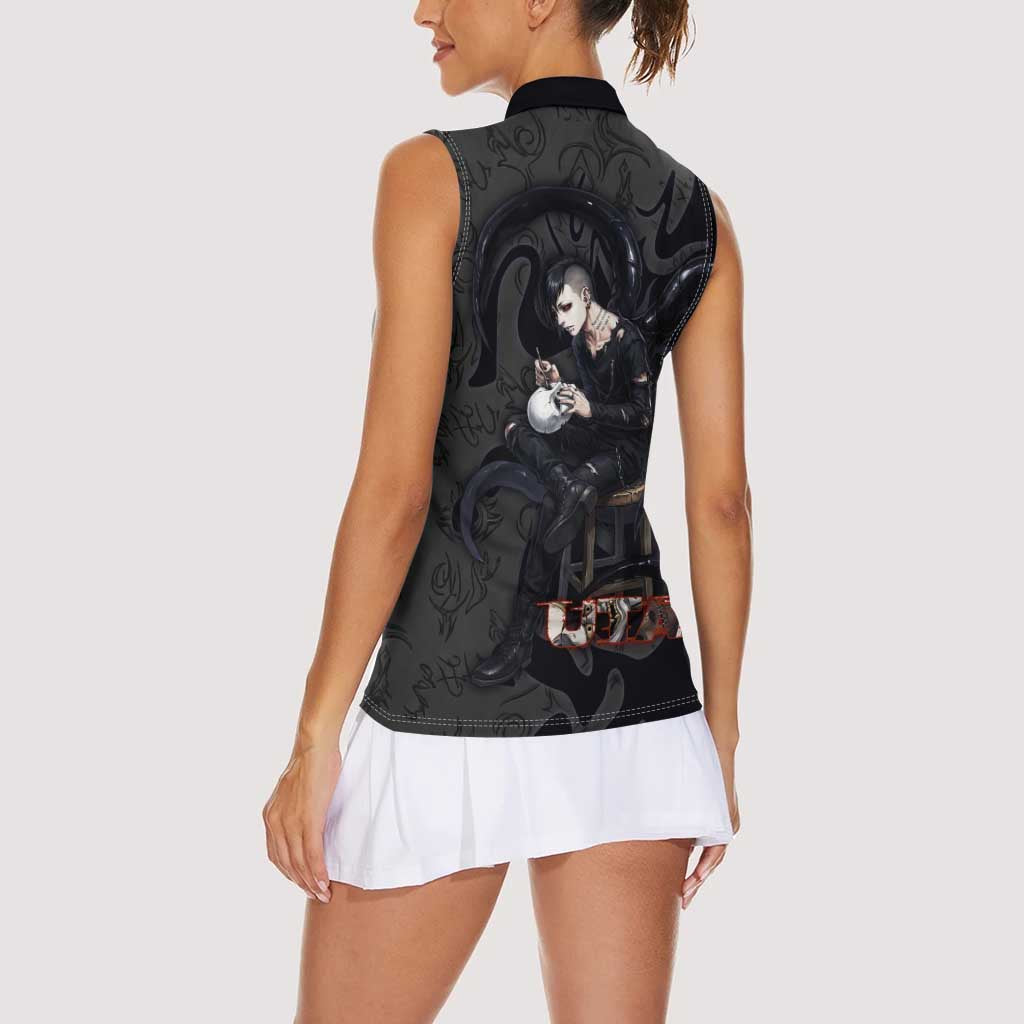 Uta Tokyo Ghoul Women Sleeveless Polo Shirt Dark Urban Tattoo Style with Oni Mask Elements
