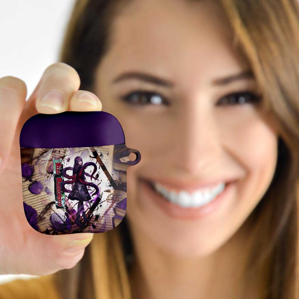 Rize Kamishiro Tokyo Ghoul AirPods Case Gothic Collage Style with Newspaper and Purple Rose Motif