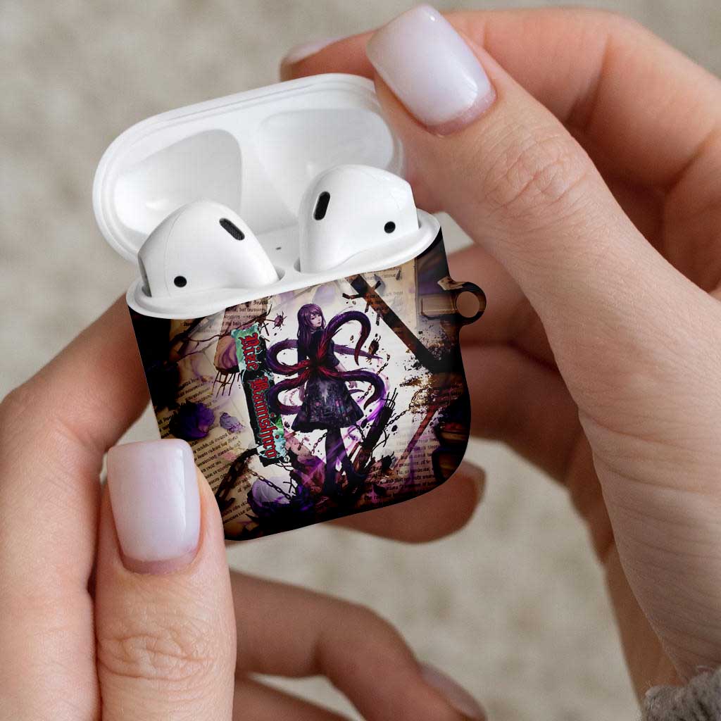 Rize Kamishiro Tokyo Ghoul AirPods Case Gothic Collage Style with Newspaper and Purple Rose Motif