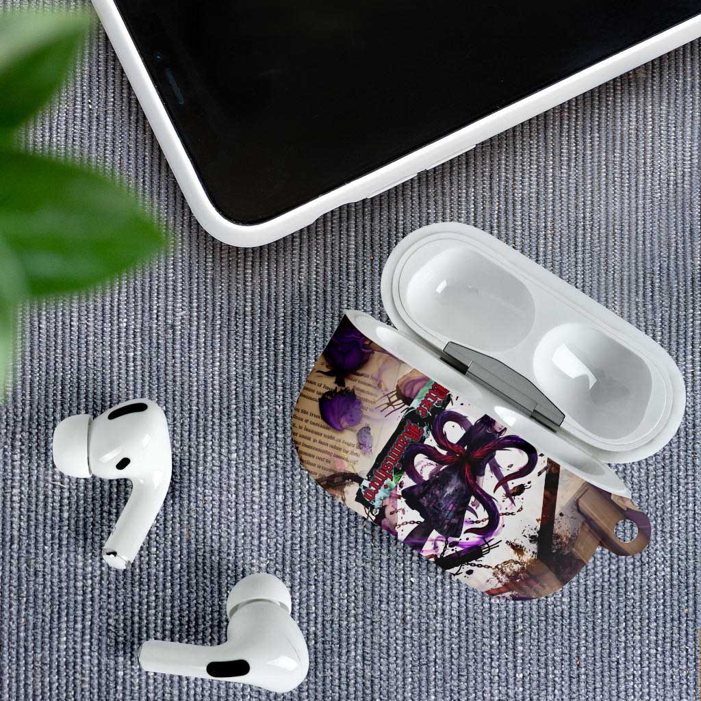 Rize Kamishiro Tokyo Ghoul AirPods Case Gothic Collage Style with Newspaper and Purple Rose Motif