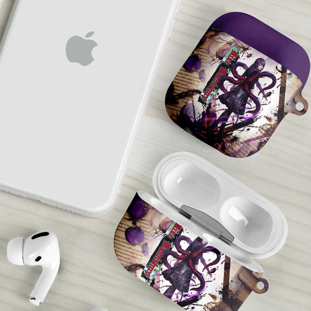 Rize Kamishiro Tokyo Ghoul AirPods Case Gothic Collage Style with Newspaper and Purple Rose Motif