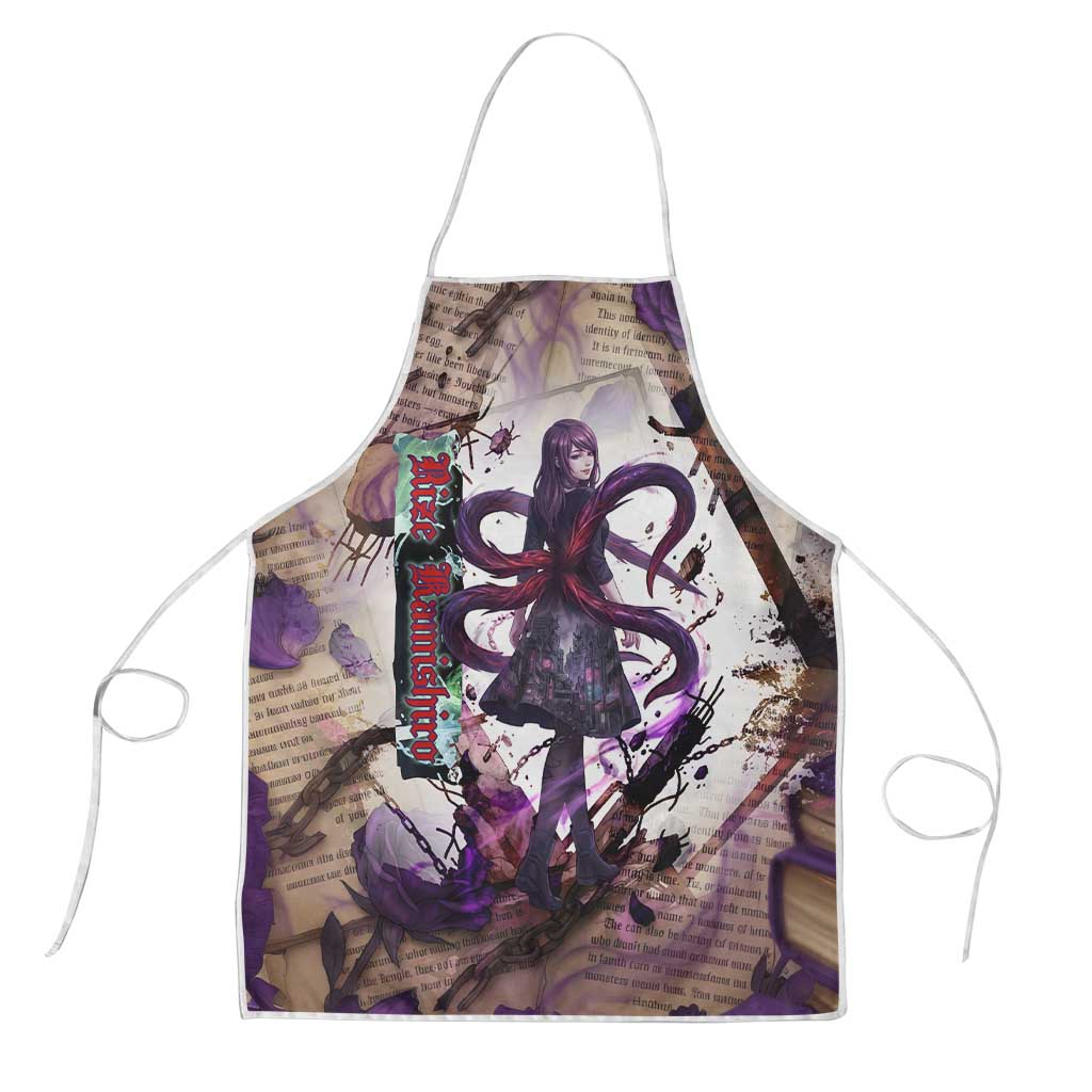 Rize Kamishiro Tokyo Ghoul Apron Gothic Collage Style with Newspaper and Purple Rose Motif