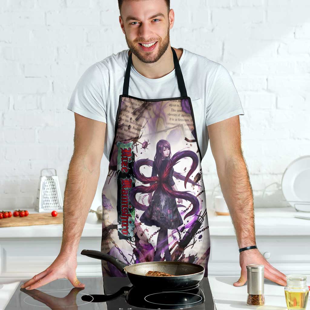 Rize Kamishiro Tokyo Ghoul Apron Gothic Collage Style with Newspaper and Purple Rose Motif
