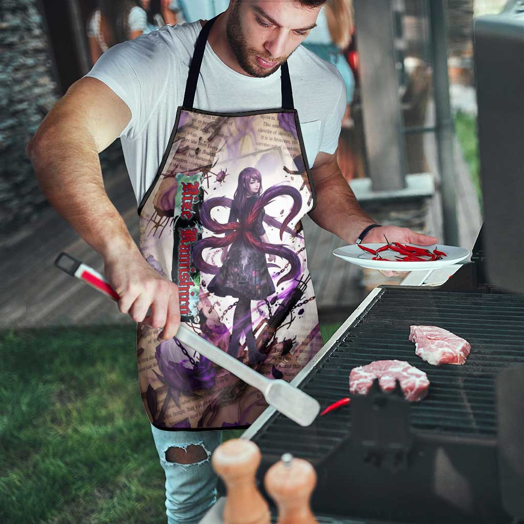 Rize Kamishiro Tokyo Ghoul Apron Gothic Collage Style with Newspaper and Purple Rose Motif